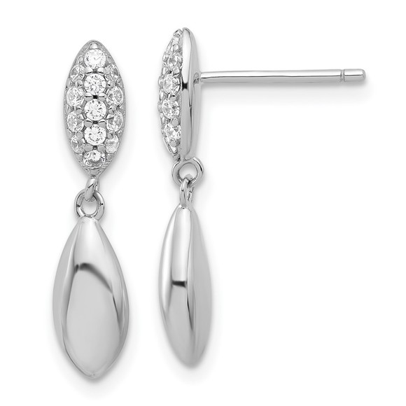 Sterling Silver Rhod-plated Polished CZ Teardrop Post Dangle Earrings - Picture 1 of 4